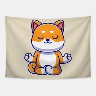 Cute Shiba Inu Dog Doing Yoga Cartoon Tapestry