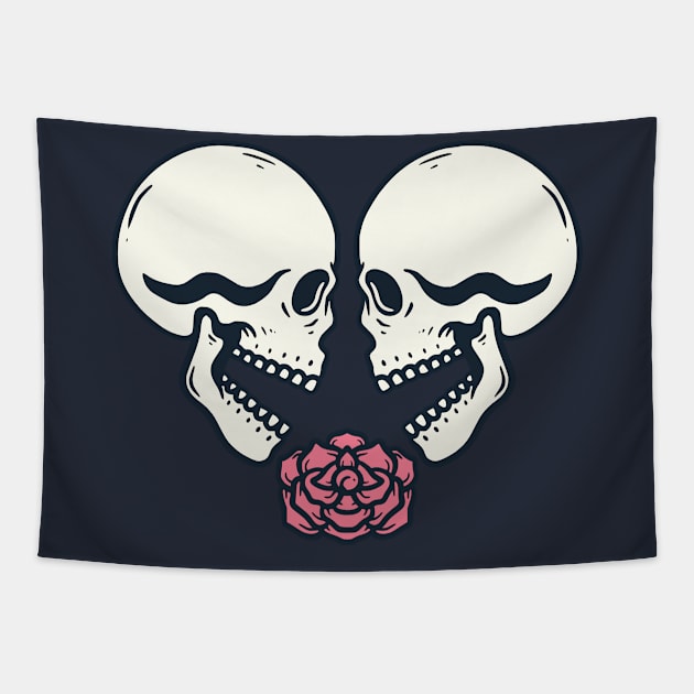 Couple Skull Rose Vintage Illustration Tapestry by Pongatworks Store