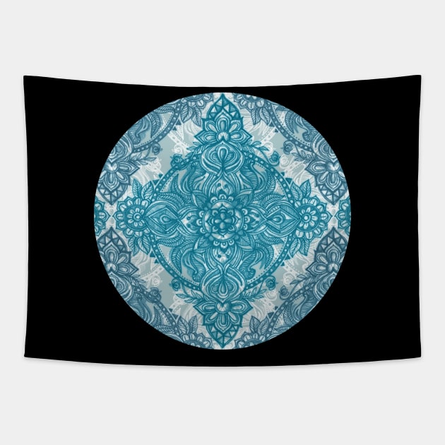 Teal & White Lace Pencil Doodle Tapestry by micklyn