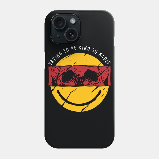 Be Kind Funny Yellow Smiley Vintage Face with Skull On Phone Case by A Comic Wizard