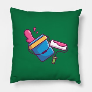 Paint Roller Brush And Paint Bucket Cartoon Pillow