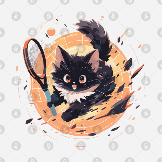 Energetic fluffy cat playing tennis (white) by etherElric