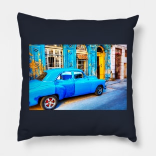 Blue Car In Havana, Cuba Pillow