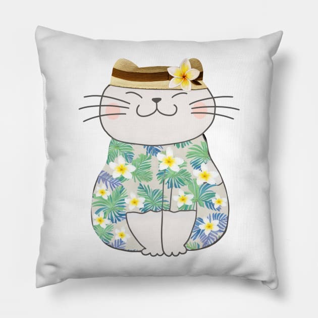 Cute Cat in Hawaiian Shirt Pillow by Glitteringworld