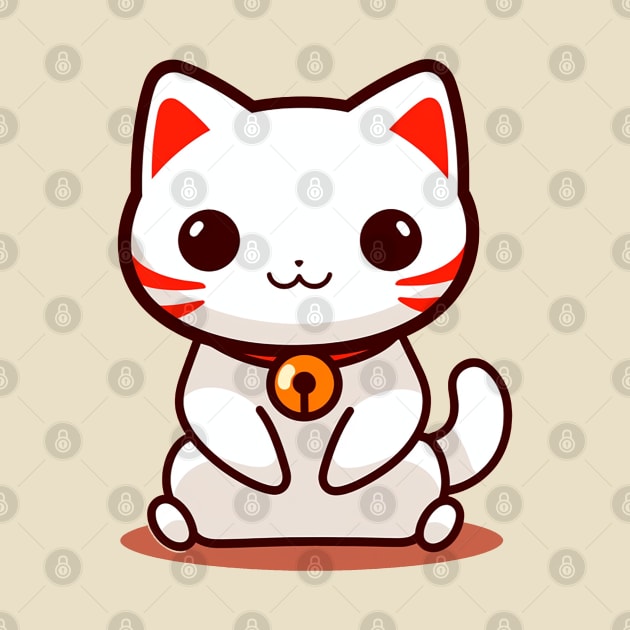 Kawaii Chibi Cat Sitting Down - Minimalistic Japanese Style, White and Orange, Super Cute by Chibidorable