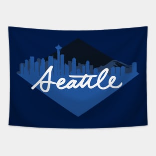Seattle Skyline Blue Cursive Tapestry