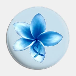 Blue flower with Heart Awareness Ribbon on one petal. Pin