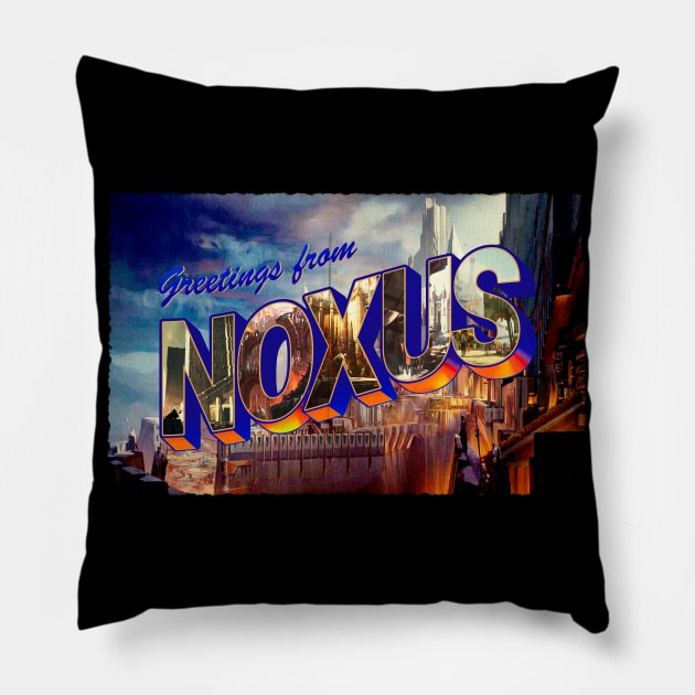 Greetings from Noxus vintage Pillow by Scrapyardigan