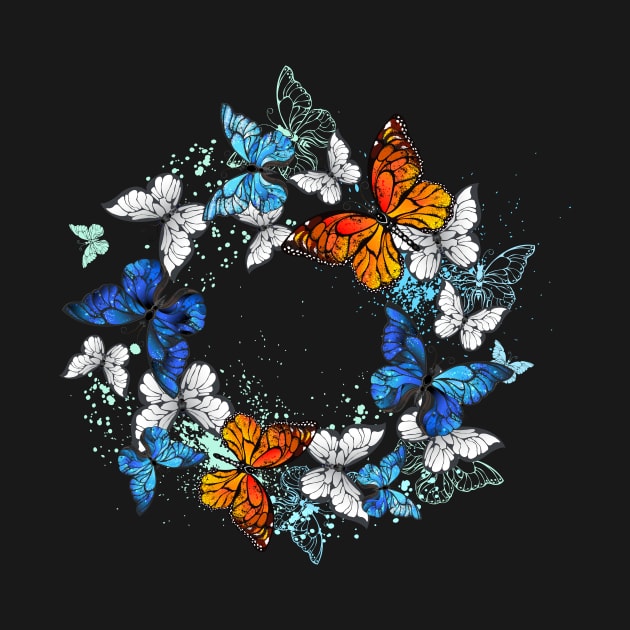 Round Frame with Monarchs and Morpho by Blackmoon9