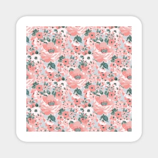 Pink Flowers Paint Bluish Gray Design Magnet