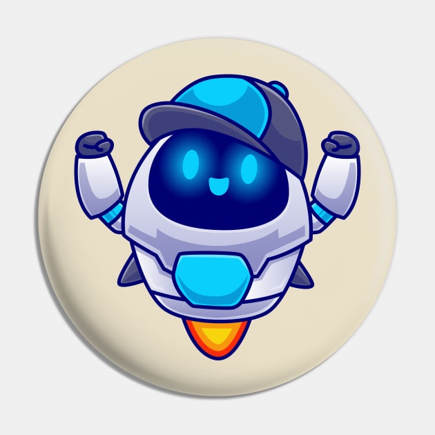 Cute Robot Wearing Hat Flying Cartoon Pin by Catalyst Labs