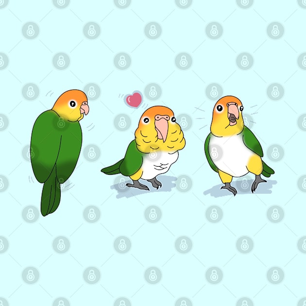 Three white bellied caique doodles by FandomizedRose