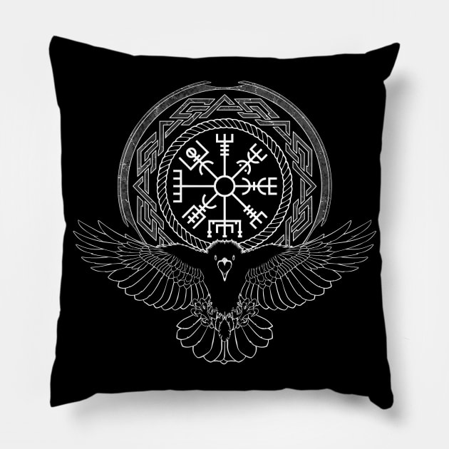 Viking Raven, Vegvisir and Celtic Knotwork Pillow by NicGrayTees