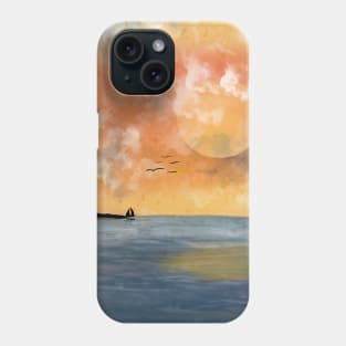 Sunrise above ocean with sailing boats Phone Case