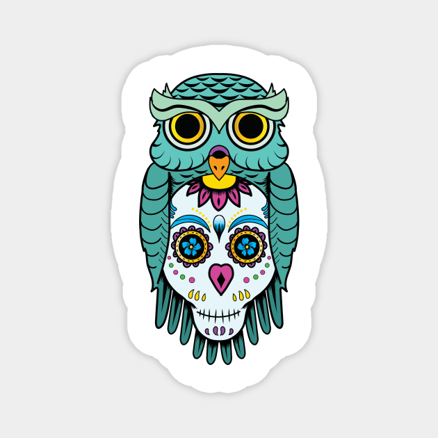 Cute Owl Sugar Skull Dia de los Muertos halloween Owl Gift Design Magnet by Get Hopped Apparel