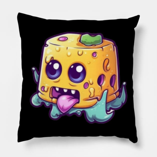 Kawaii Cheese Zombie Food Monsters:When the Cuties Bite Back - A Playful and Spooky Culinary Adventure! Pillow by HalloweeenandMore