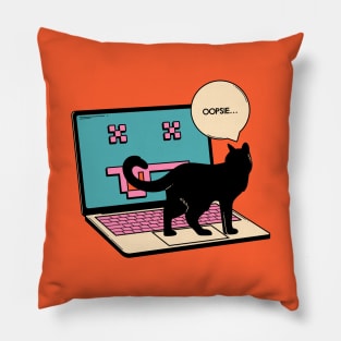 404 Error Laptop Black Cat in orange Pillow