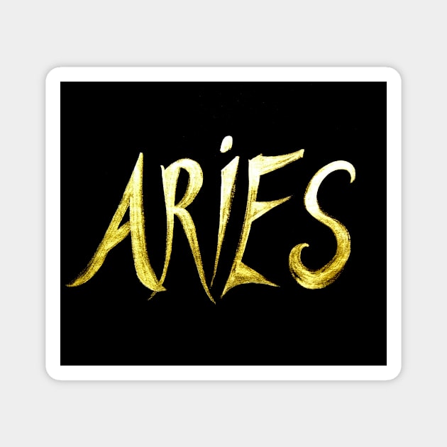 ARIES TAROT, HOROSCOPE, BIRTH SIGN, GOLD INK ON BLACK Magnet by jacquline8689