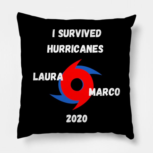 I Survived Hurricanes Laura & Marco 2020 Funny Weather Pillow by Lone Wolf Works