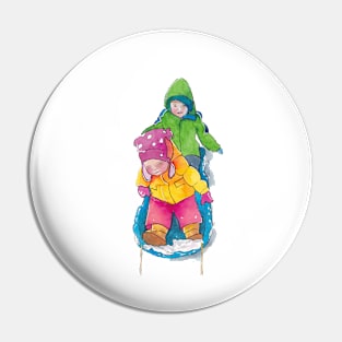 Snow fun! Siblings pen and watercolor illustration Pin