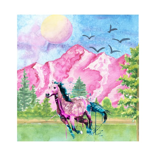 Watercolor horse with mountain landscape by Erica's Scrap Heaven