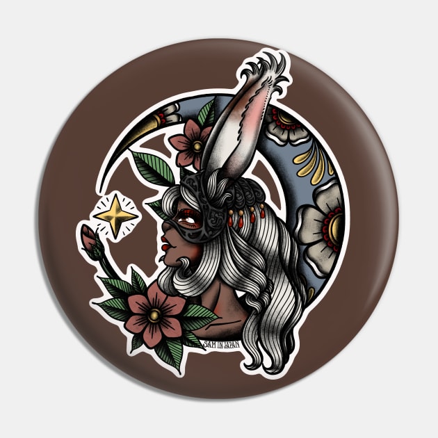 Fran from Final Fantasy 12 (FFXII) in American Traditional Tattoo Portrait Style Pin by SamInJapan