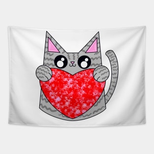 Zippers The Gray Cat With Valentine Heart Tapestry