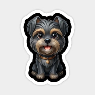 Cartoon Dog with Heart Tag, Fluffy Gray-Brown Fur, and Happy Expression Magnet