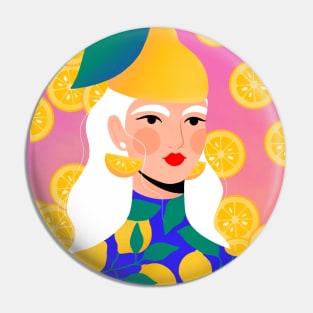 Lemon girl with lemon hat and lemon slices Pin