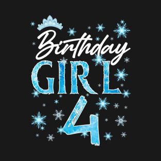 Winter Onederland 4th Birthday Girl Snowflake B-day Gift For Girls Kids Toddlers T-Shirt