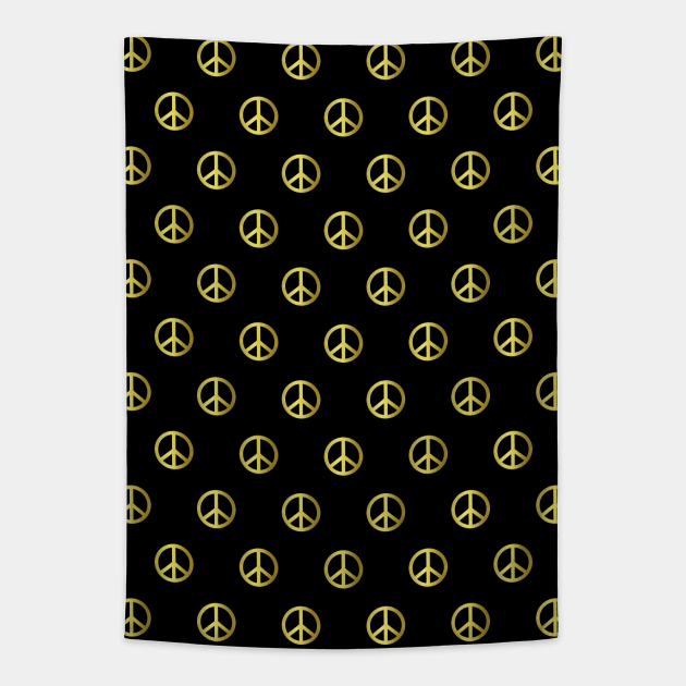 GOLD Peace Sign Pattern Peace Activist Tapestry by SartorisArt1