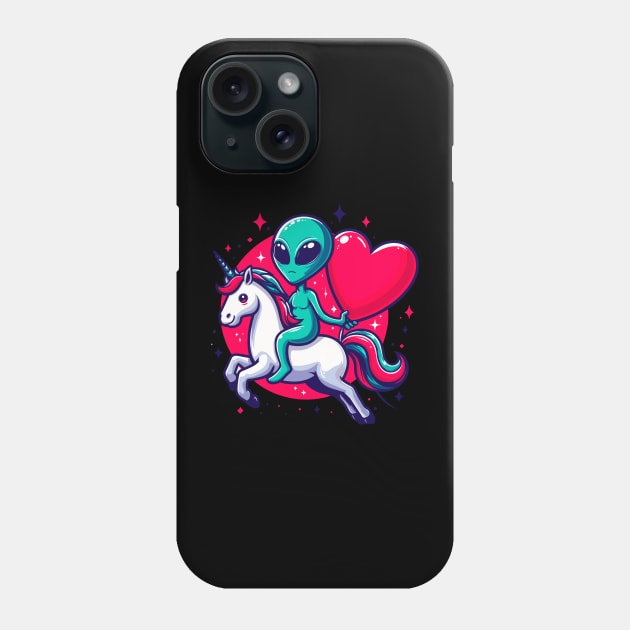 Funny Valentine Day Believer Ufo Alien Riding Unicorn Phone Case by Outrageous Flavors