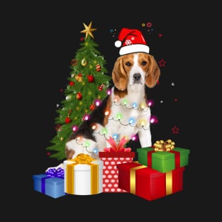 Beagle Christmas Tree Santa Hat Funny Xmas Gift Dog T-Shirt T-Shirt