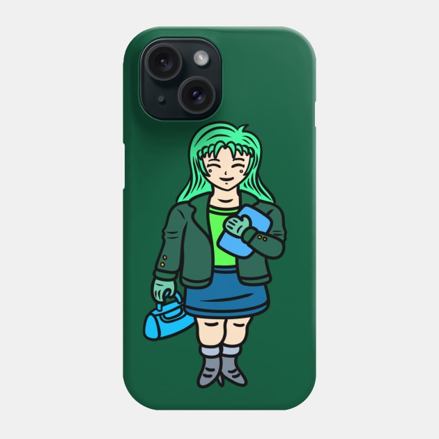 Kawaii green chibi girl Phone Case by Andrew Hau