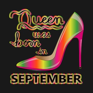 Queen Was Born In September Gradient High Heel Design T-Shirt