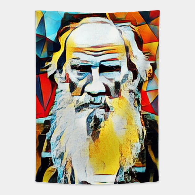 Leo Tolstoy Abstract Portrait | Leo Tolstoy Abstract Artwork Tapestry by JustLit