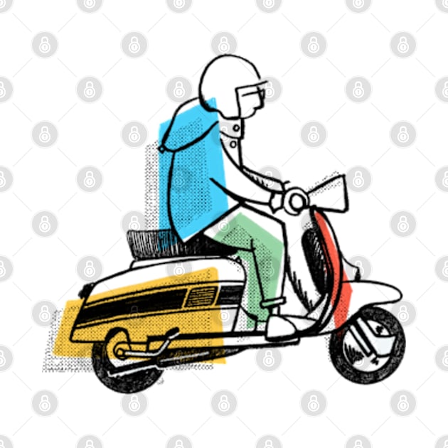 Retro Scooter, Classic Scooter, Scooterist, Scootering, Scooter Rider, Mod Art by Scooter Portraits