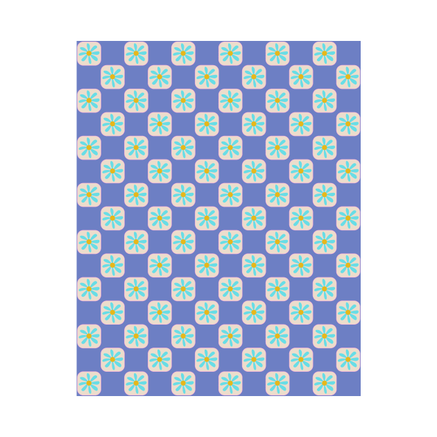 Floral Checkerboard in Blue by OpalEllery