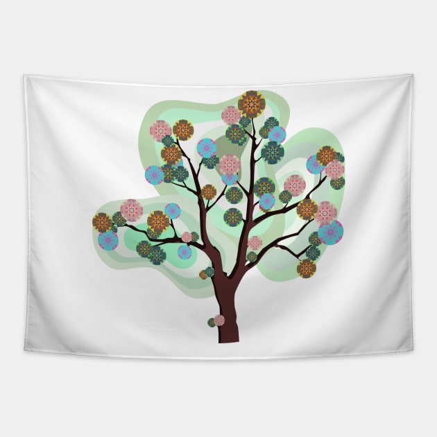 Colorful geometric mandala tree Tapestry by Bailamor