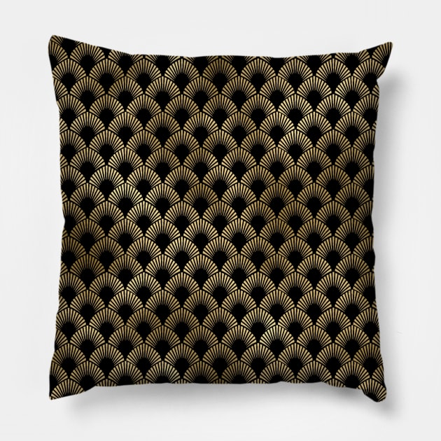 Leafed Palms in Black and Gold Vintage Faux Foil Art Deco Vintage Foil Pattern Pillow by podartist