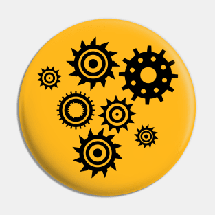 Black graphic gears Pin