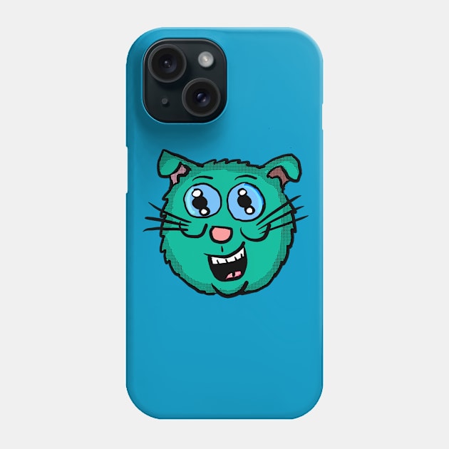 Cartoon Green Cat Head Phone Case by Eric03091978