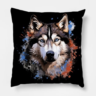 Husky with a splash of color Pillow