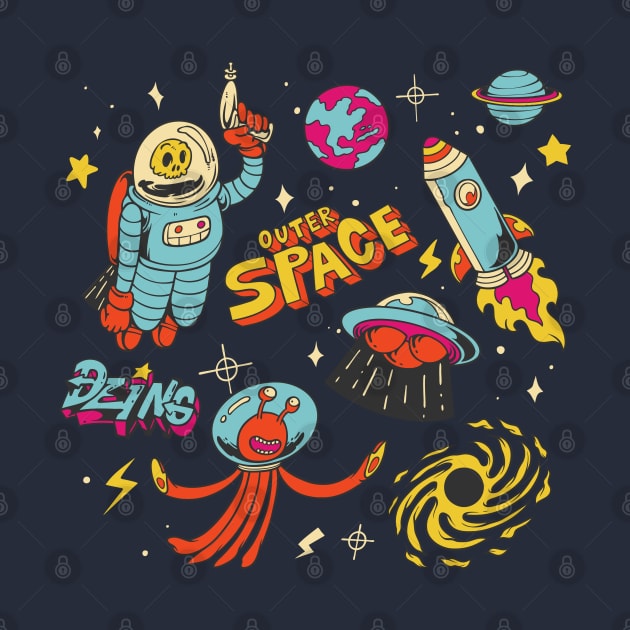 Outer space hand drawn by Mako Design 