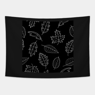 Leaves Pattern - Black and White on Black Tapestry