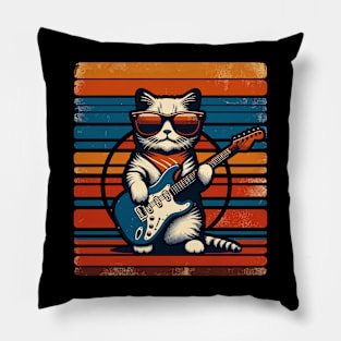 Electric Guitar Cat Rock Music Retro Funny Cat Pillow