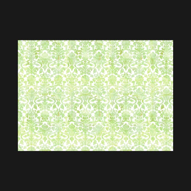 Light Green White Damask Watercolor Pattern by dreamingmind