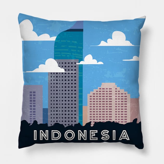 Jakarta, Indonesia. Retro travel poster Pillow by GreekTavern