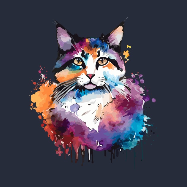 Digital Watercolor Colorful Cat by DestructoKitty