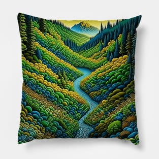 [AI Art] Green Valley, Optical Art Style Pillow